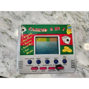 Vintage Casino 5 IN 1 Hand Held Pocket Travel Game Silver